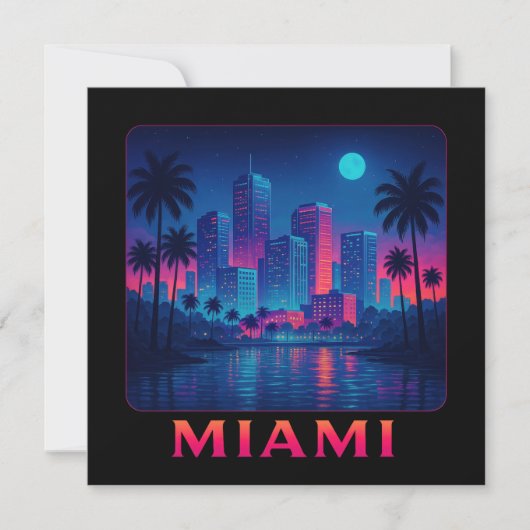 Miami Moonrise - Neon Skyline Card (Voorkant)