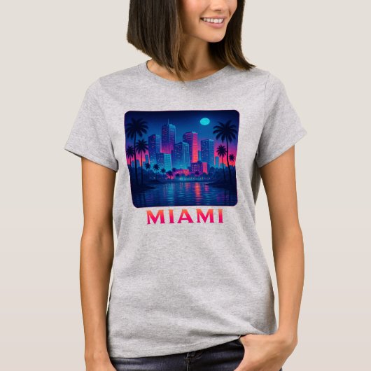 Miami Moonrise - Neon Skyline Graphic Tee T-shirt (Voorkant)