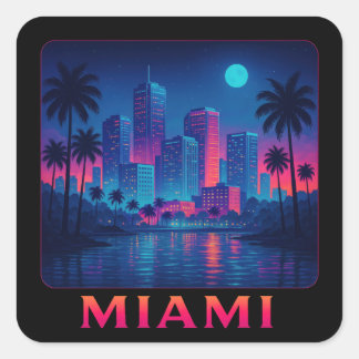 Miami Moonrise - Neon Skyline Vierkante Sticker