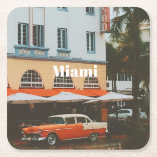 Miami Ocean Drive Reis Souvenir Vierkante Kartonnen Onderzetter