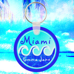 Miami Ocean Waves Blue Sky Jouw naam Sleutelhanger