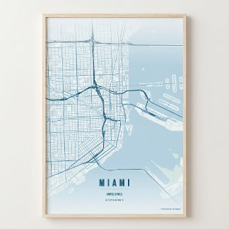 Miami OceanPrint Florida City Map Wallart Poster