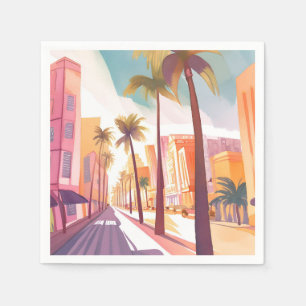 Miami Ochtend Waterverf South Beach Schilderij Servet