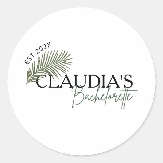 Miami Palm Aangepaste Naam Bruid Bachelorette Part Ronde Sticker (Voorkant)