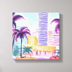 Miami Pastels   Rommelig Schilderij in Waterverf Canvas Afdruk