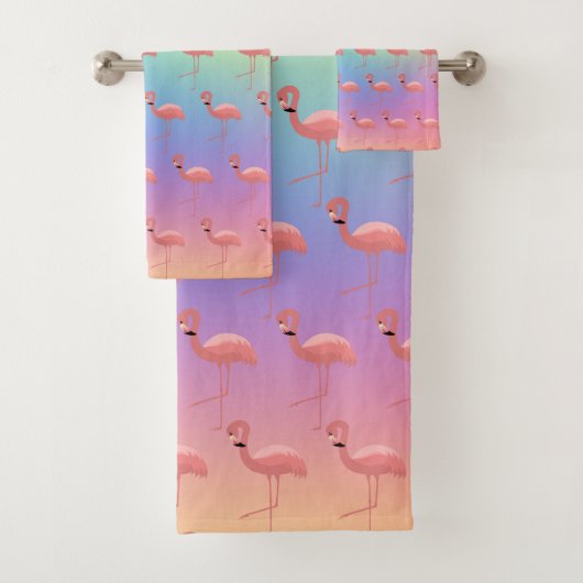 MIAMI PINK FLAMINGO PATROON BATHROOM TOWEL SET BAD HANDDOEK (Insitu)