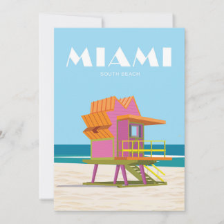 Miami, retro, , badmeester, strand, kust feestdagenkaart