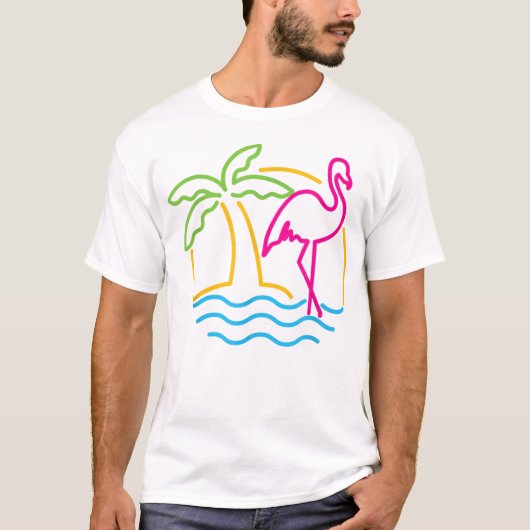  Miami Retro Neon Pink Flamingo T-shirt (Voorkant)