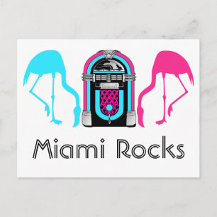Miami Rocks Grappige Flamingo Retro Jukebox Briefkaart