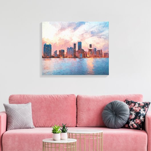 Miami Skyline Canvas Afdruk (Insitu (Woonkamer))