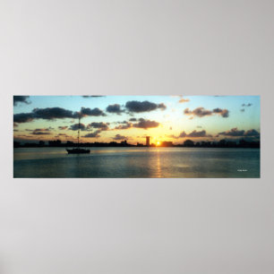 Miami Skyline, Florida Sunset Boat Poster