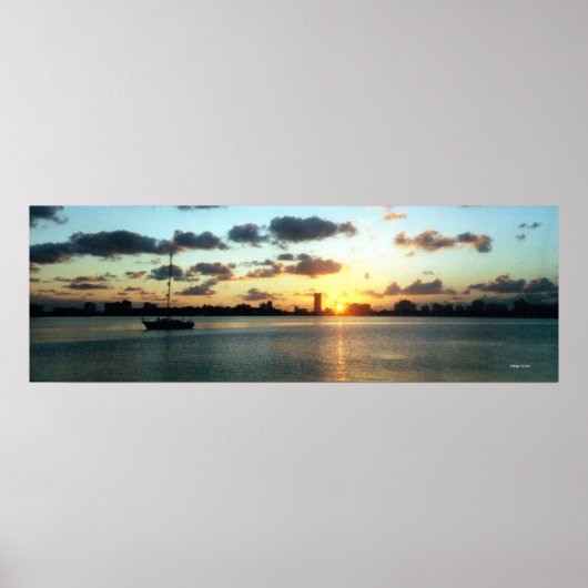 Miami Skyline, Florida Sunset Boat Poster (Voorkant)