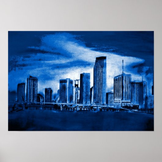 Miami Skyline in Blue Poster (Voorkant)