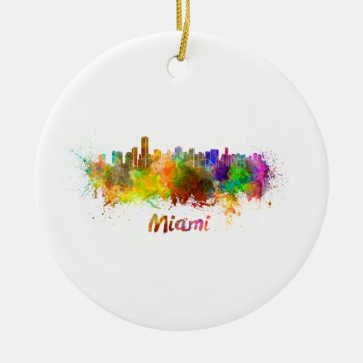 Miami skyline in waterverf keramisch ornament (Voorkant)
