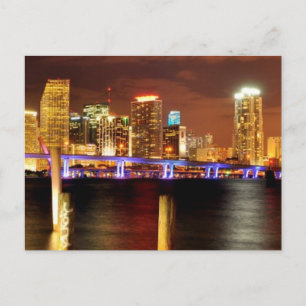 Miami skyline 's nachts, Florida Briefkaart