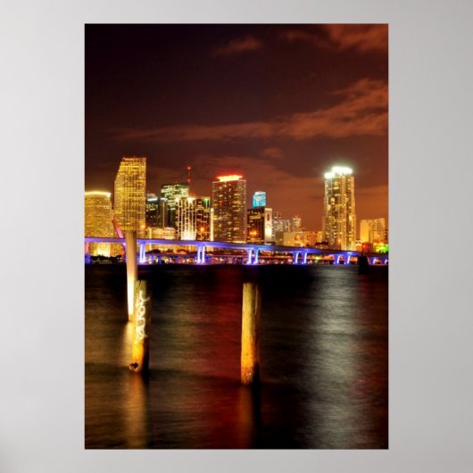 Miami skyline 's nachts, Florida Poster (Voorkant)