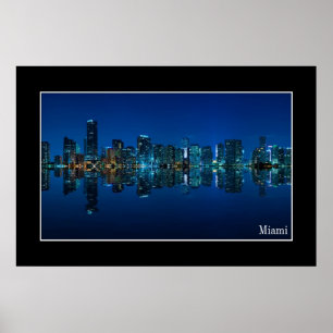 Miami skyline ' s nachts panorama - Poster