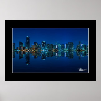 Miami skyline ' s nachts panorama - Poster