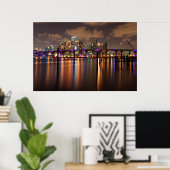 Miami skyline 's nachts - Poster (Thuiskantoor)
