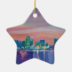 Miami Skyline Silhouette op zonsondergang in Flori Keramisch Ornament