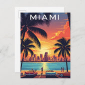 Miami Skyline Sunset Briefkaart (Voorkant / Achterkant)