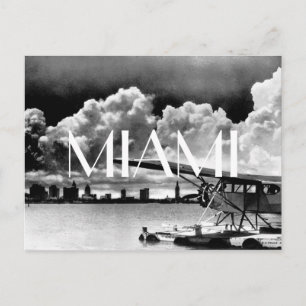 Miami skyline vliegtuig zwart-wit foto briefkaart