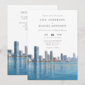 Miami Skyline Watercolor QR Code Wedding Kaart (Voorkant / Achterkant)