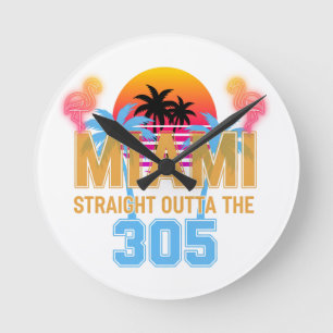 Miami Straight Outta The 305 Vintage Zonsondergang Ronde Klok