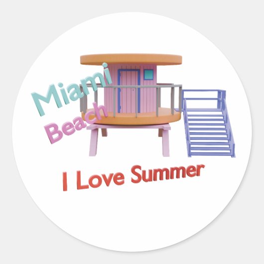 Miami strandcabine ronde sticker (Voorkant)