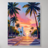 Miami Sunset Palm Trees Poster (Voorkant)
