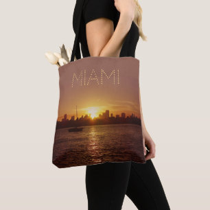 Miami Sunset Skyline (met aanpasbare tekst) Draagtas