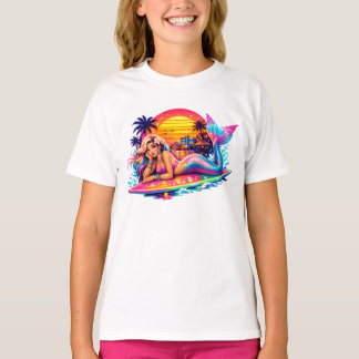 Miami Sunset Zeemeermin - Retro Tropisch Surfboard T-shirt