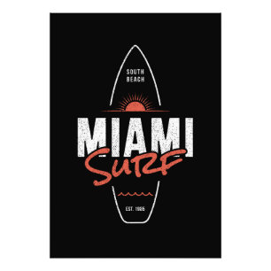 Miami Surf – Vintage strand zonsondergang surfplan Foto Afdruk