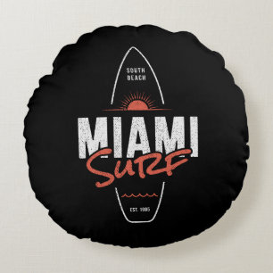 Miami Surf – Vintage strand zonsondergang surfplan Rond Kussen