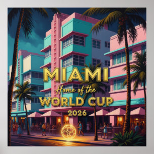 Miami Thuis WK 2026 ArtDeco Voetbal Nacht Poster
