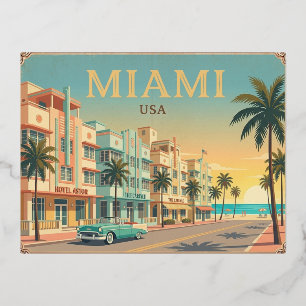 Miami USA Vintage Reisposter Folie Feestdagen Briefkaart