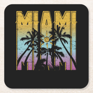 Miami Vacation Souvenir - Retro Beach Apparel Vierkante Kartonnen Onderzetter
