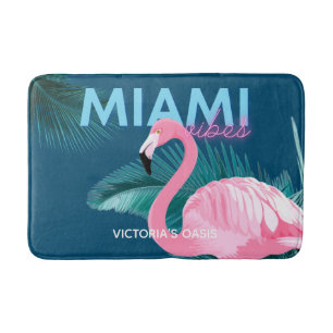 Miami Vibes Neon Flamingo Art Deco Badmat