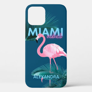 Miami Vibes Neon Flamingo Persoonlijk iPhone 12 Hoesje