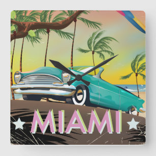 Miami vintage retro Reisprint Vierkante Klok