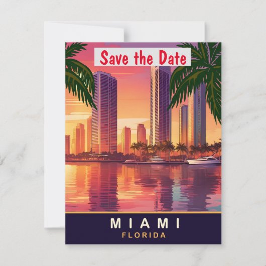 Miami waterfront, Florida, Reizen Briefkaart, Save The Date (Voorkant)