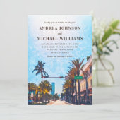 Miami Waterverf Stad Bestemming Bruiloft Kaart (Staand voorkant)