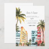 Miami Wedding Invitation Waterverf Vintage Kaart (Voorkant / Achterkant)