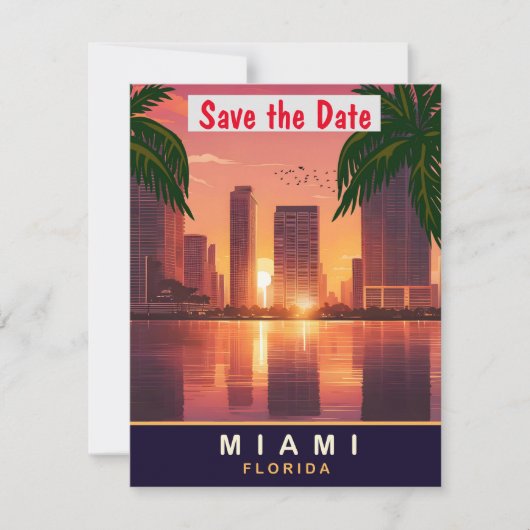 Miami Zonsondergang, Florida, Reisbriefkaart,  Save The Date (Voorkant)