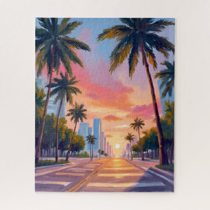 Miami Zonsondergang Palmboom Legpuzzel