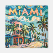Miami's Ocean Drive Reiskunst in Van Goghs stijl Magneet (Voorkant)