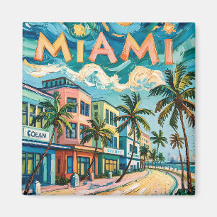 Miami's Ocean Drive Reiskunst in Van Goghs stijl Magneet
