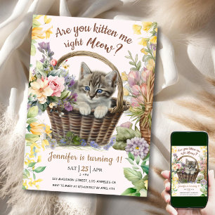 Miauw! Bloemen Schattige Kitten Meisje Kat 1e Verj Kaart