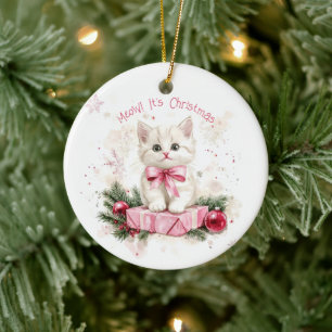 Miauw Christmas Kitten Pink Keramisch Ornament