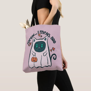 Miauw Ik bedoel Boo Cat Ghost Paarse Halloween Draagtas